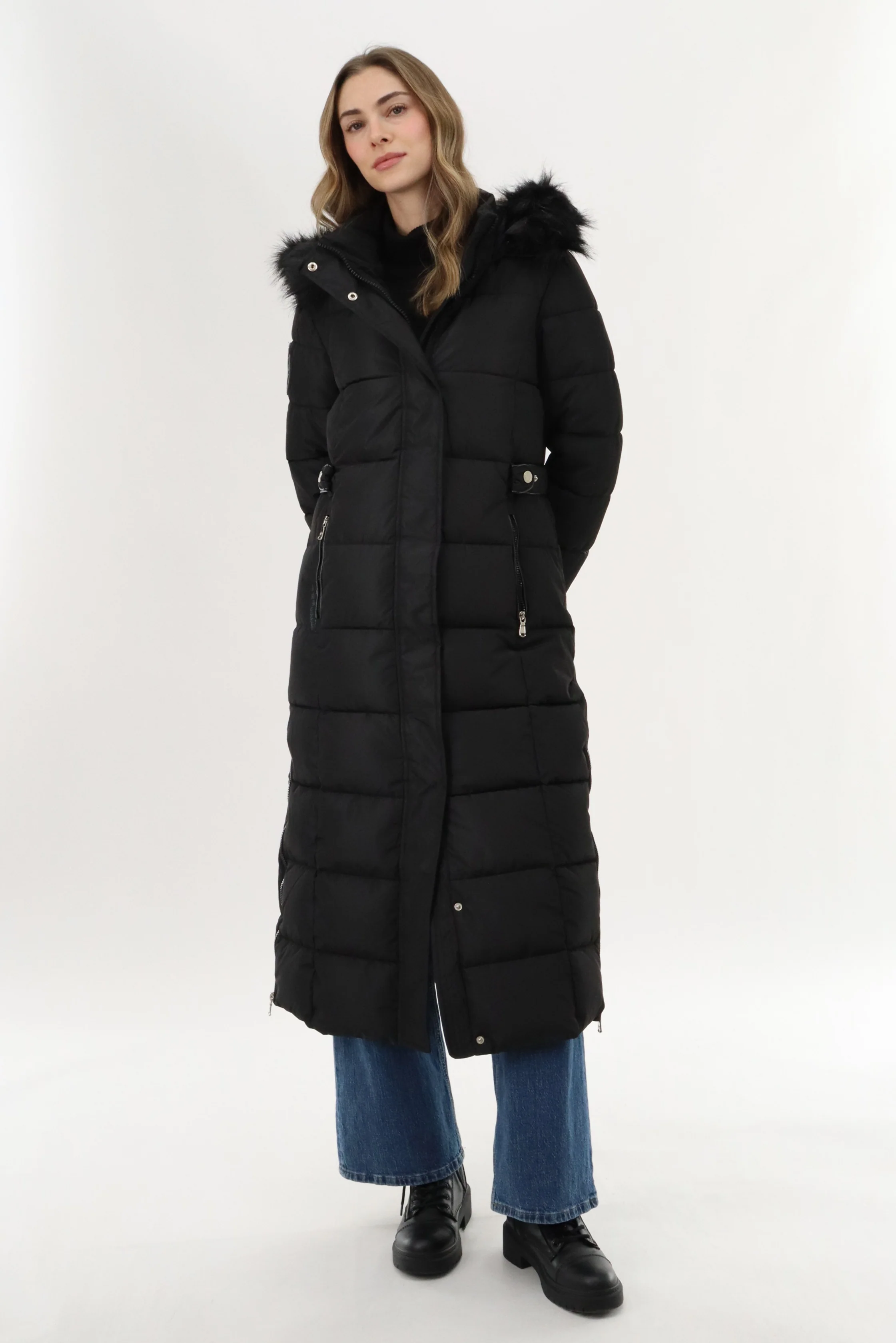 Long Faux Fur Lined Parka Jacket - Black - Image 4