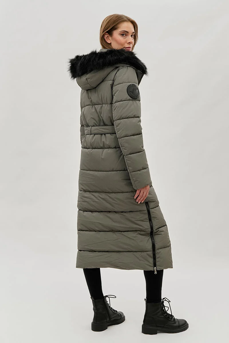 Long Faux Fur Lined Parka Jacket - Olive - Image 3