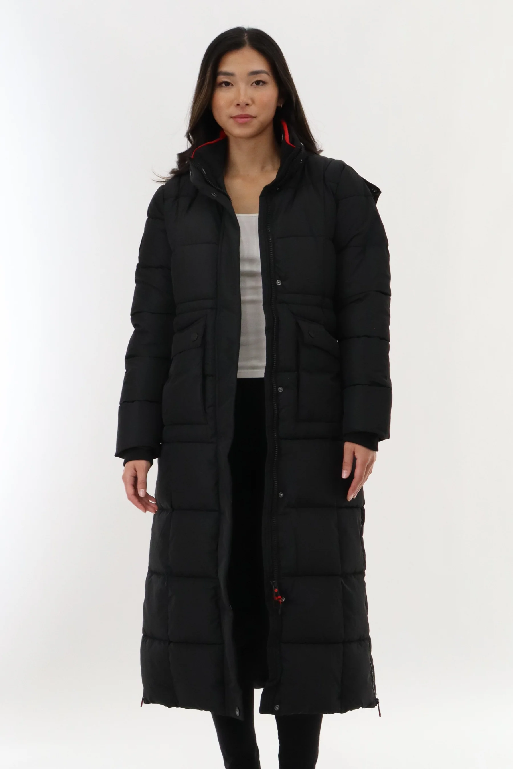 Long Quilted Parka Jacket - Black