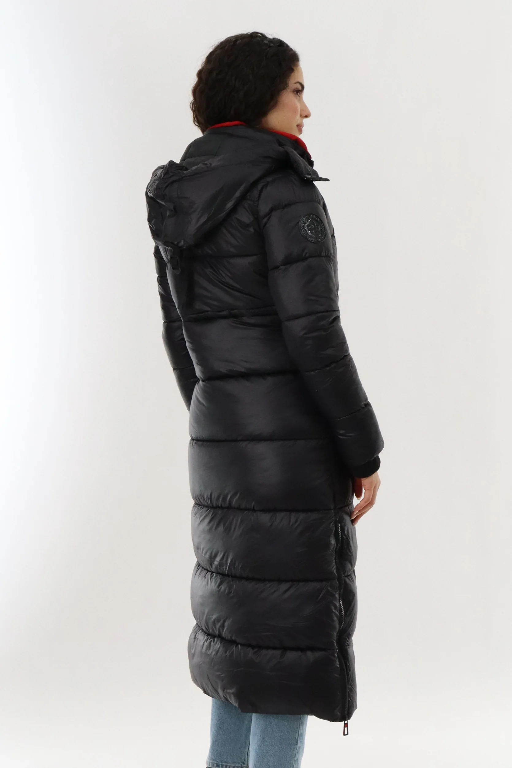 Long Shiny Quilted Parka Jacket - Black - Image 3