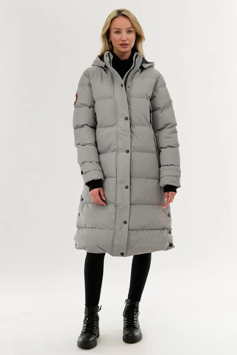 Quilted Maxi Parka Jacket - Grey