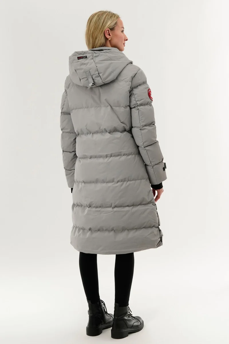 Quilted Maxi Parka Jacket - Grey - Image 3
