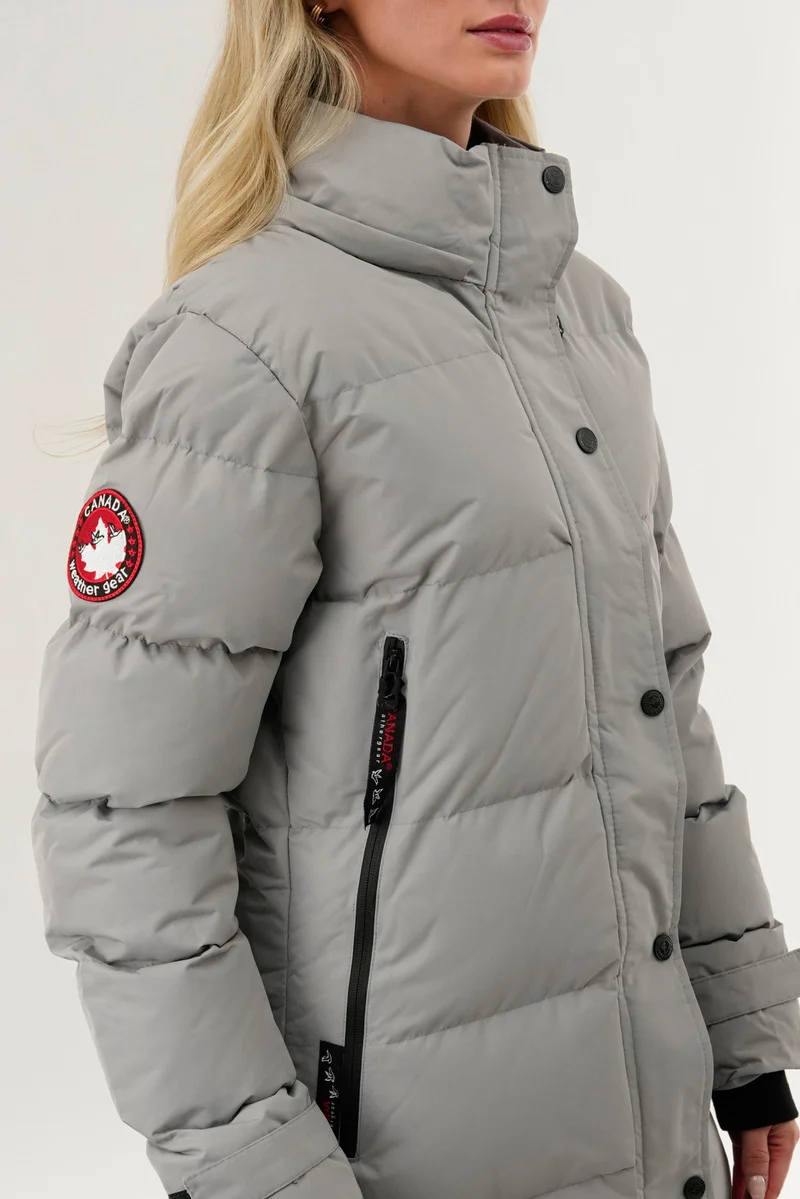 Quilted Maxi Parka Jacket - Grey - Image 4