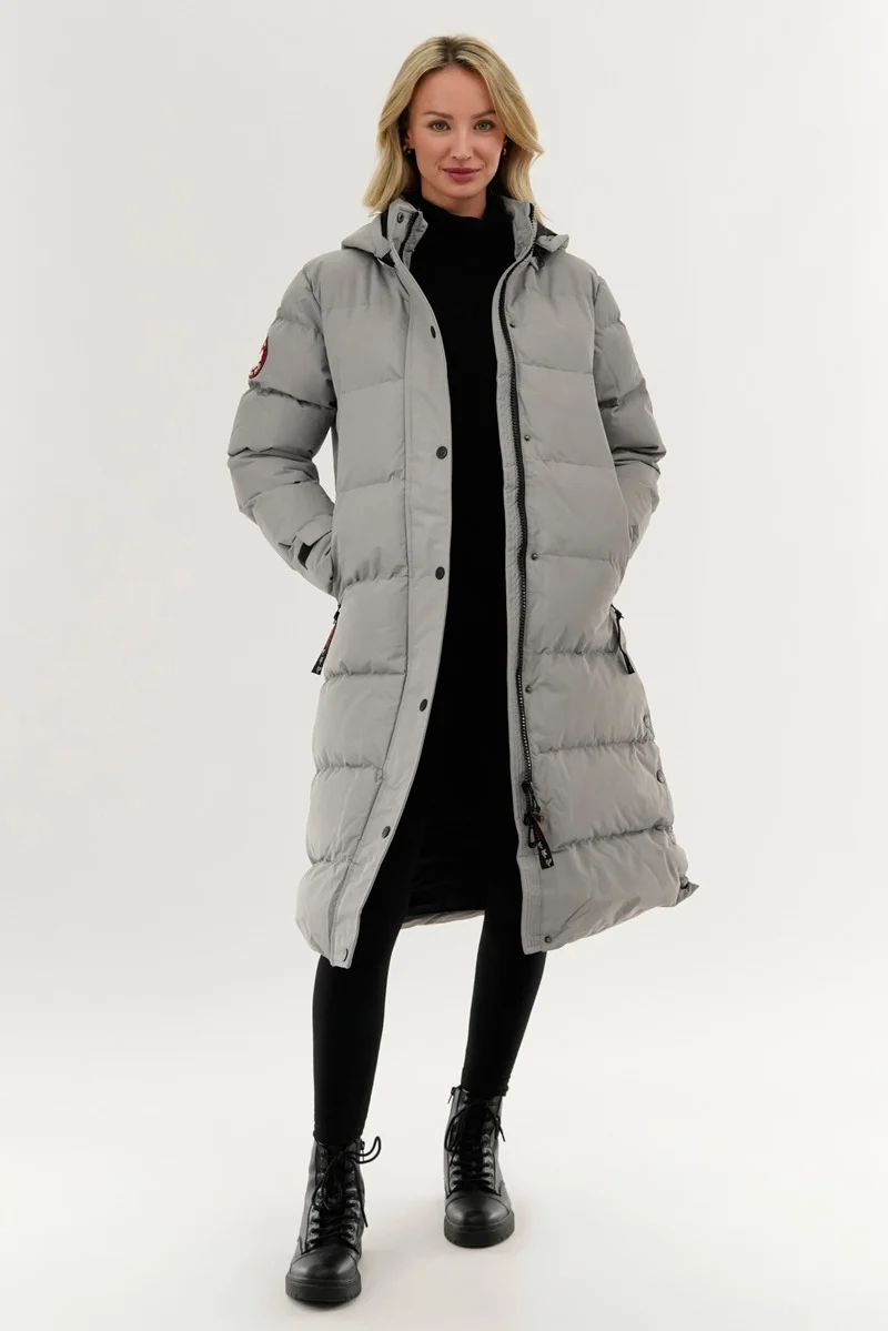 Quilted Maxi Parka Jacket - Grey - Image 5