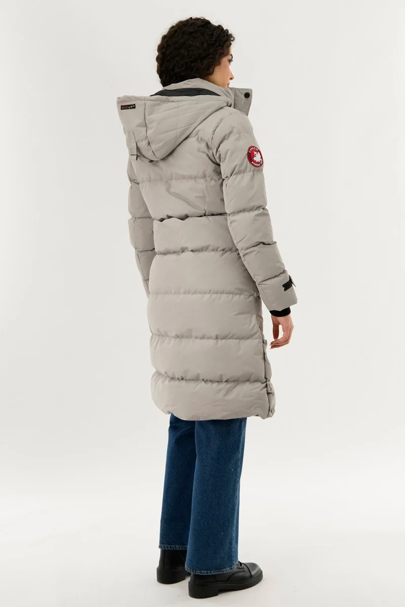 Quilted Maxi Parka Jacket - Stone - Image 3