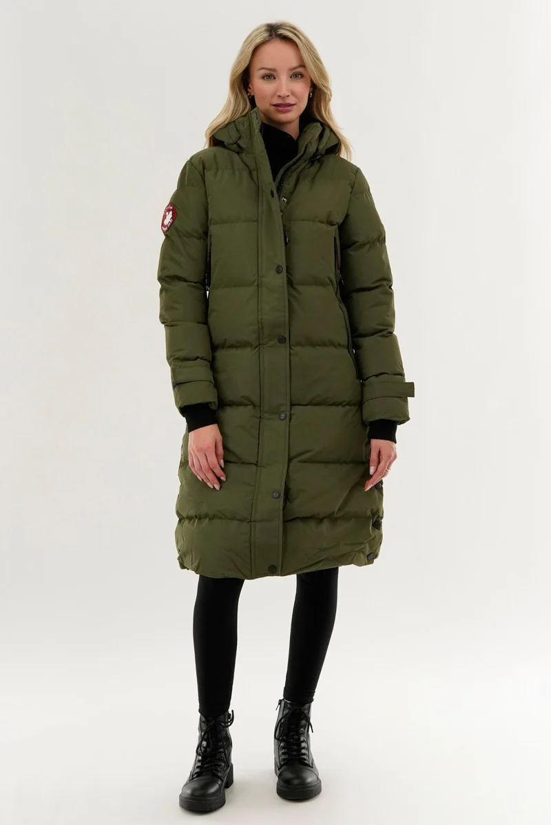 Quilted Maxi Parka Jacket - Olive