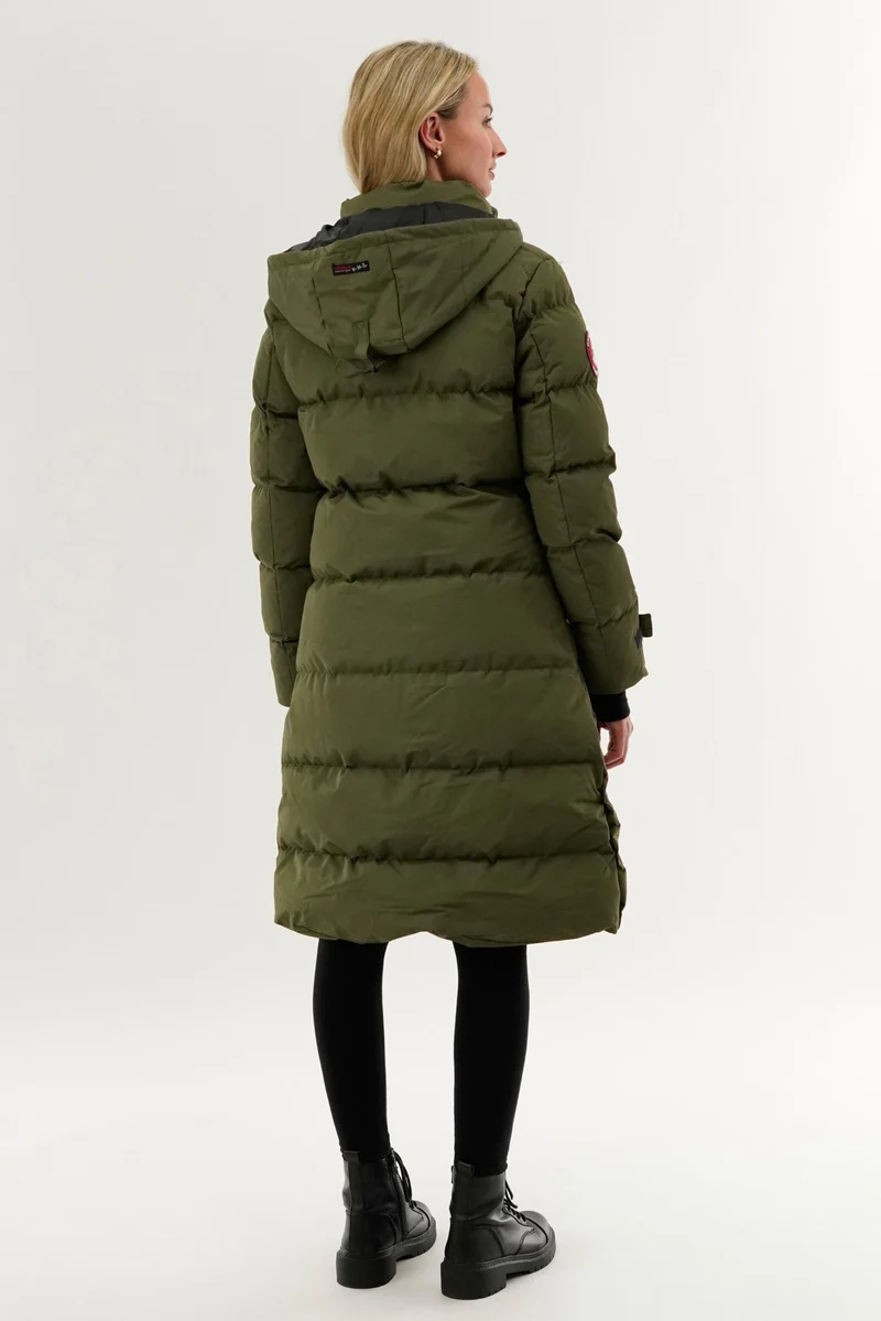 Quilted Maxi Parka Jacket - Olive - Image 3