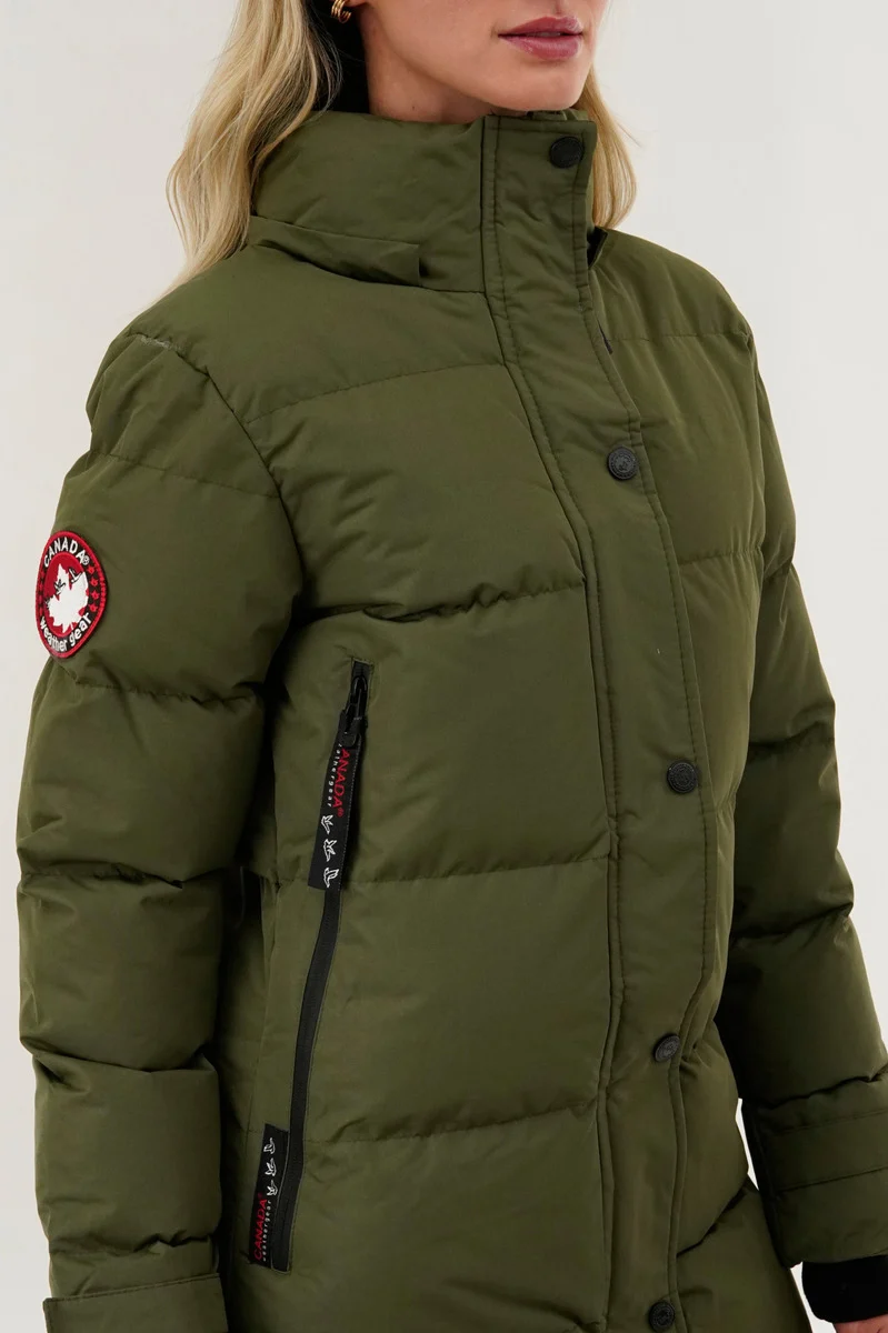 Quilted Maxi Parka Jacket - Olive - Image 4