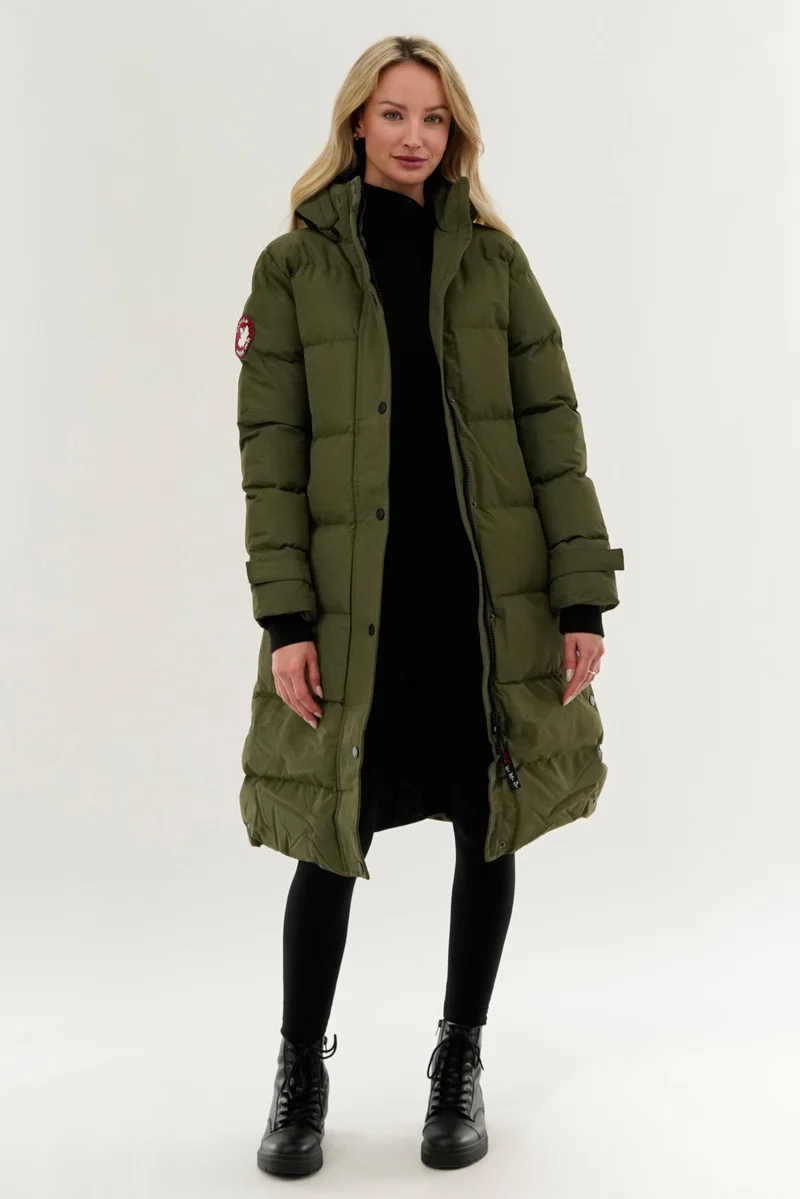 Quilted Maxi Parka Jacket - Olive - Image 5