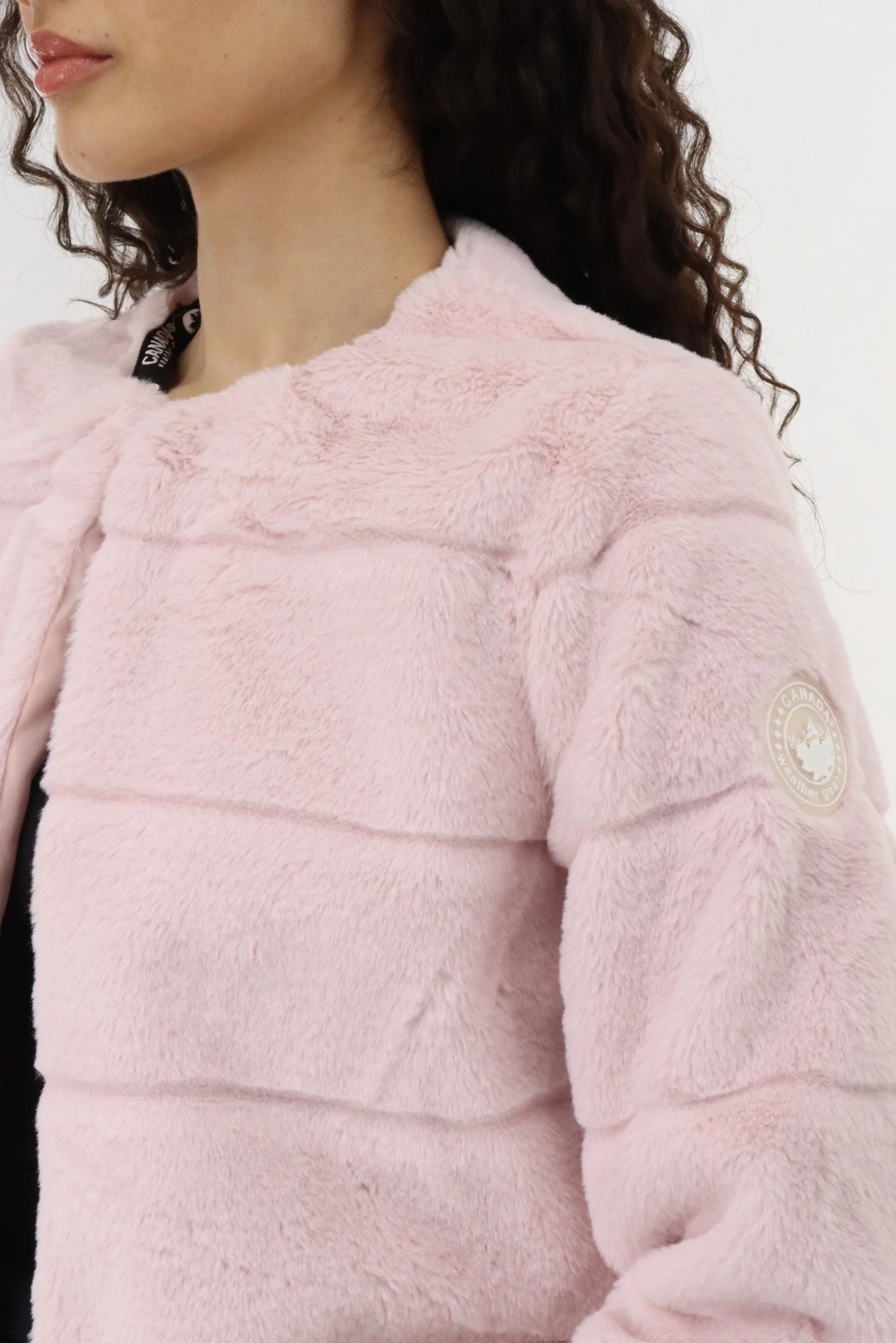 Cropped Faux Fur Lightweight Jacket - Pink - Image 4