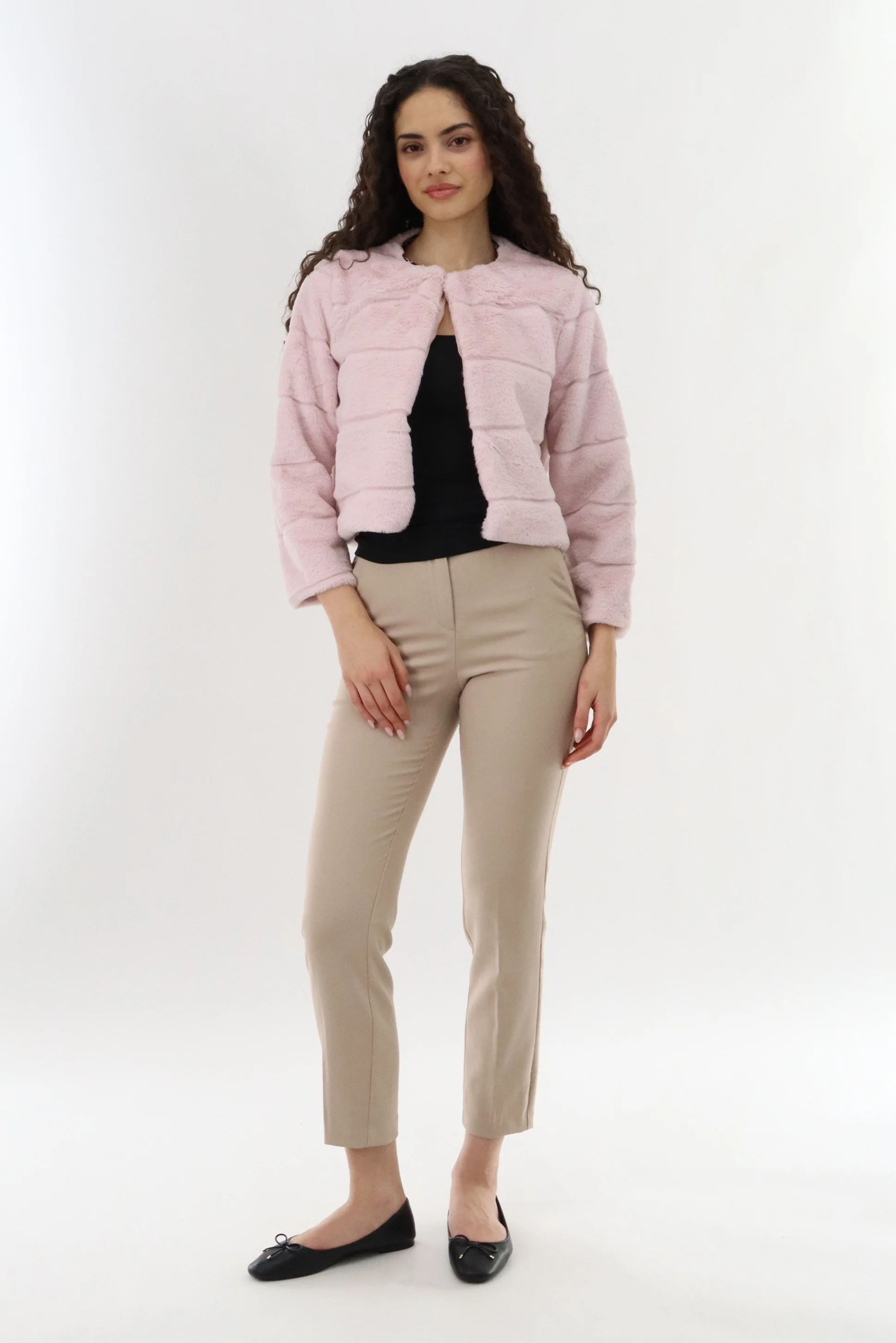 Cropped Faux Fur Lightweight Jacket - Pink - Image 5