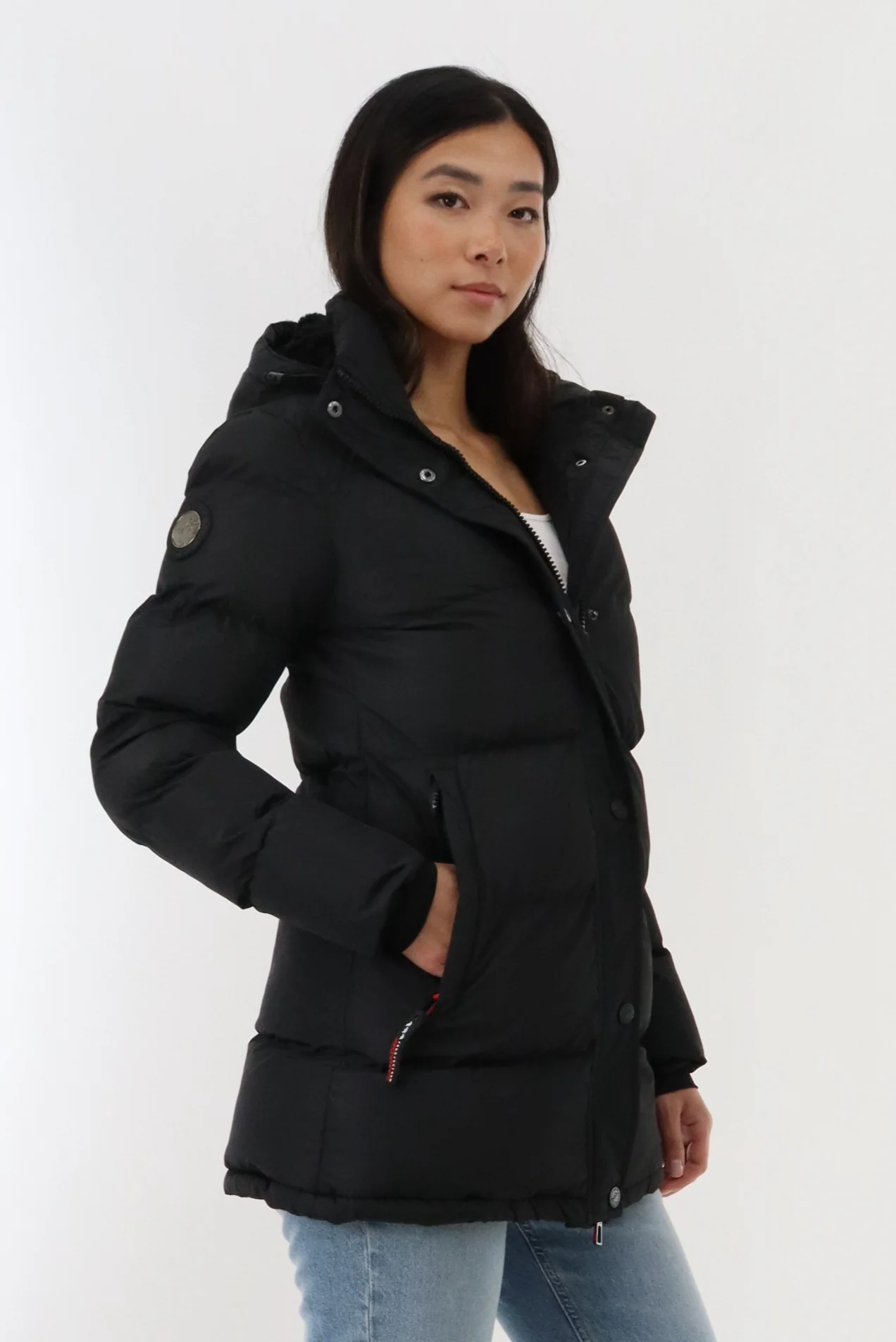 Hip Length Parka Jacket - Black - Image 2