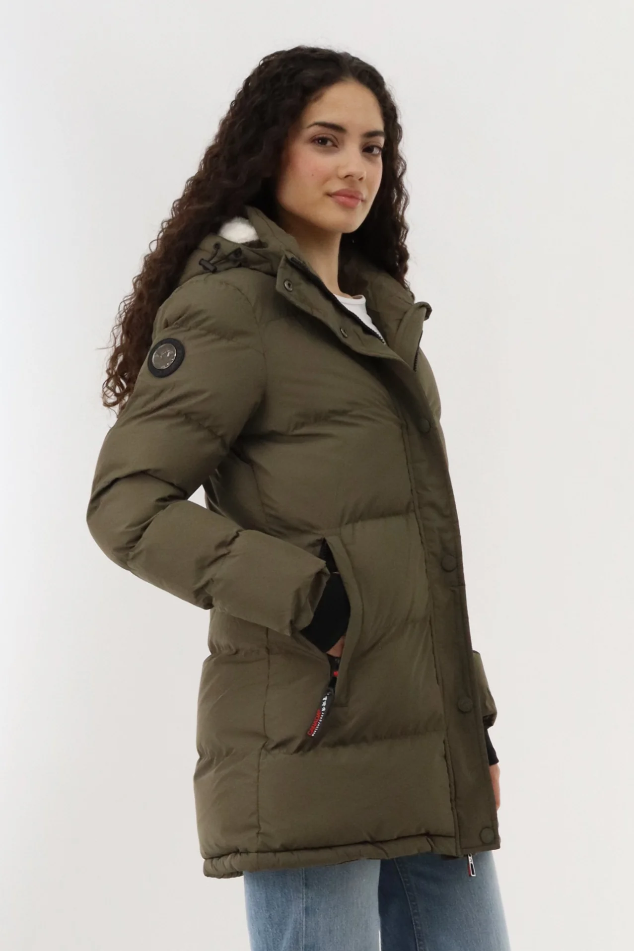 Quilted Hip Length Parka Jacket - Green - Image 2