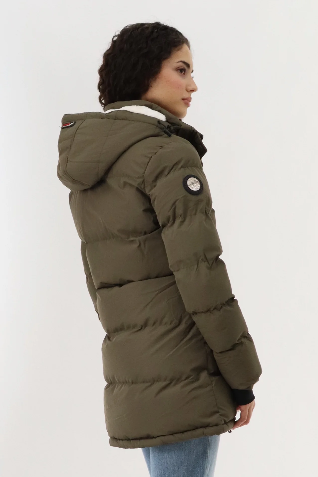 Quilted Hip Length Parka Jacket - Green - Image 3