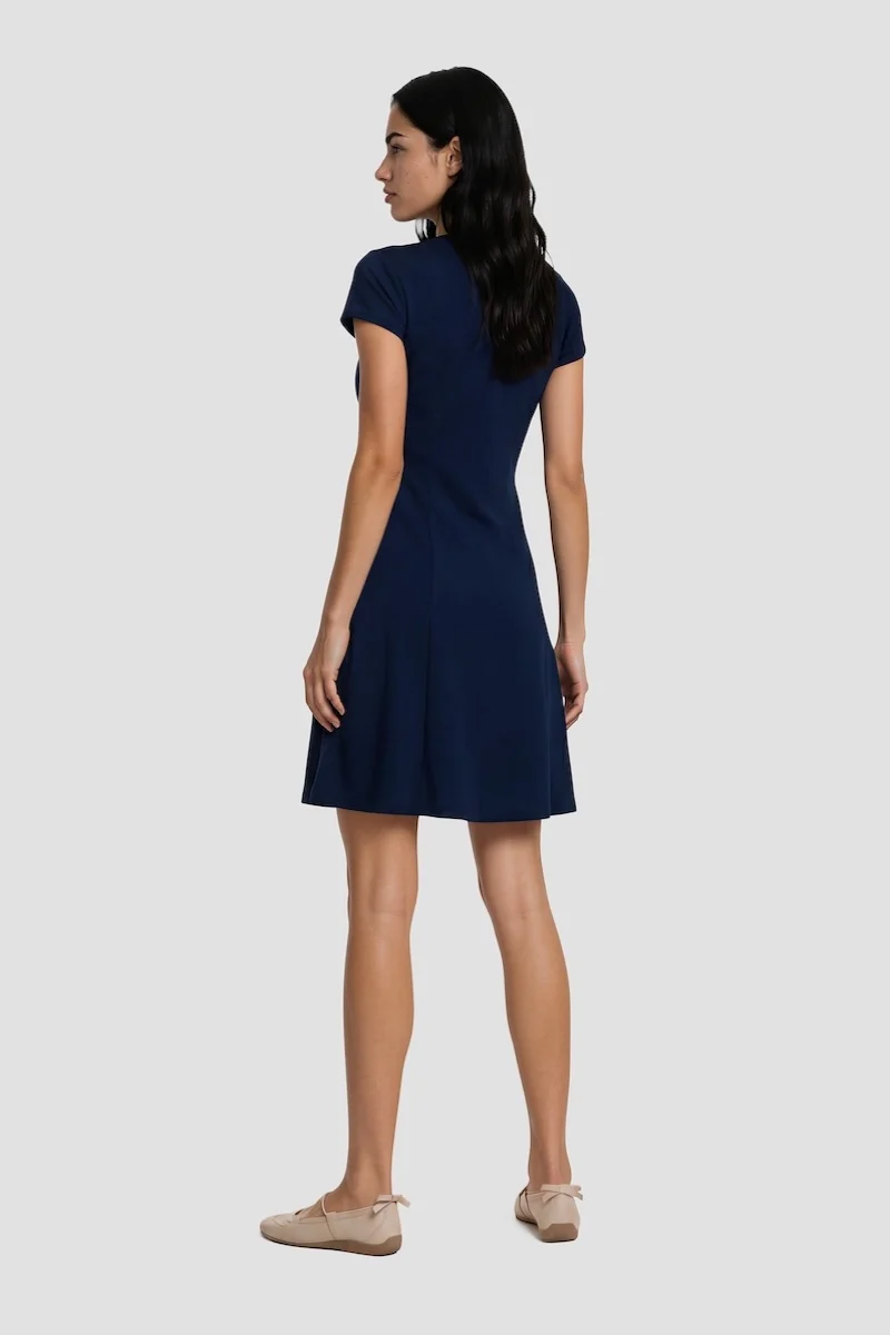 Round Neck Short Dress - Navy - Image 2