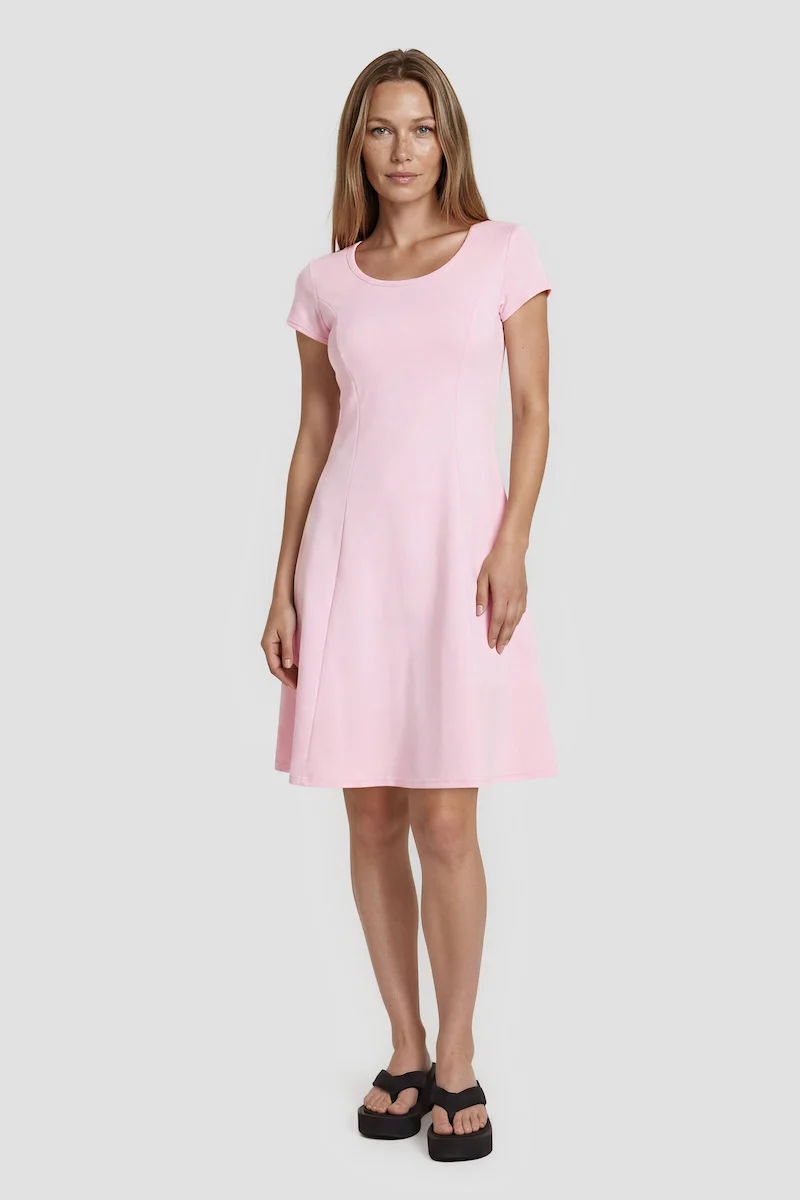 Round Neck Short Dress - Pink
