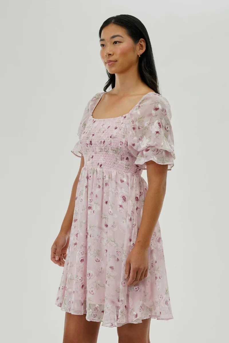 Floral Smocked Cocktail Dress - Pink - Image 2