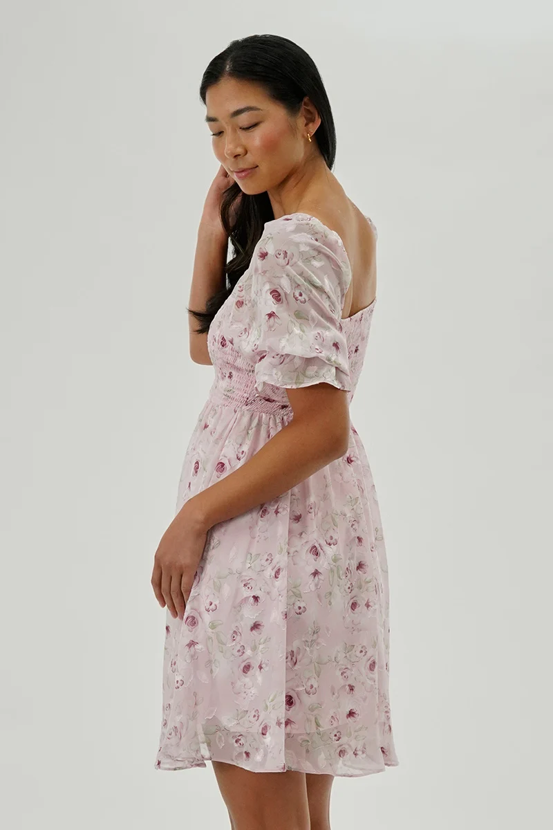 Floral Smocked Cocktail Dress - Pink - Image 3