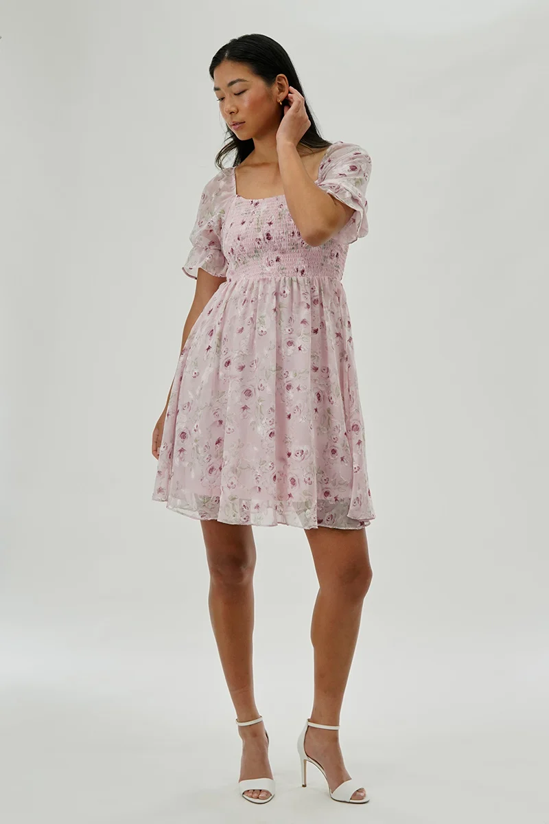 Floral Smocked Cocktail Dress - Pink - Image 5