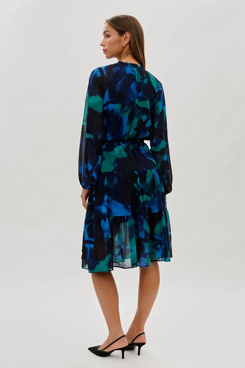 Long Sleeve Belted Midi Dress - Navy - Image 3