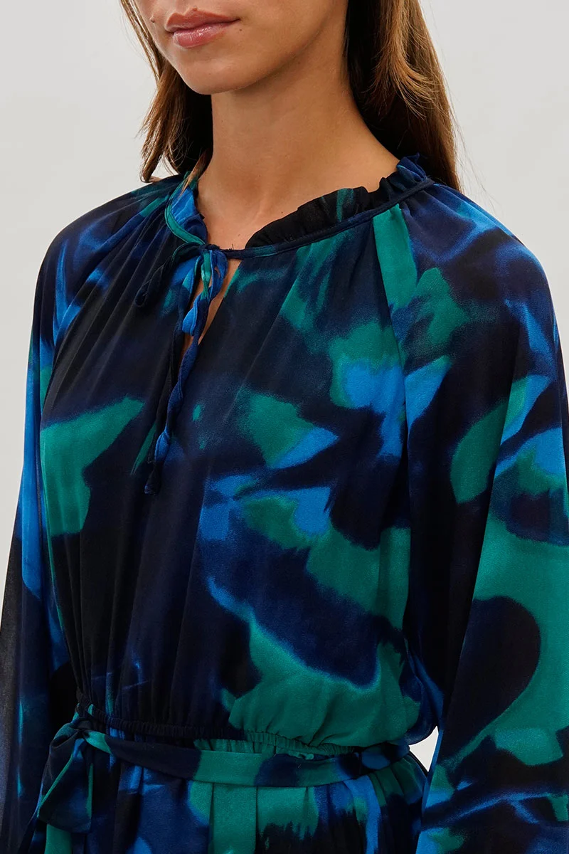Long Sleeve Belted Midi Dress - Navy - Image 4