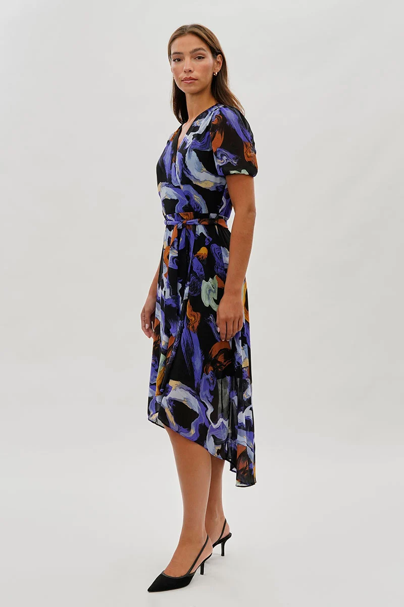 Patterned Crossover Midi Dress - Black - Image 2