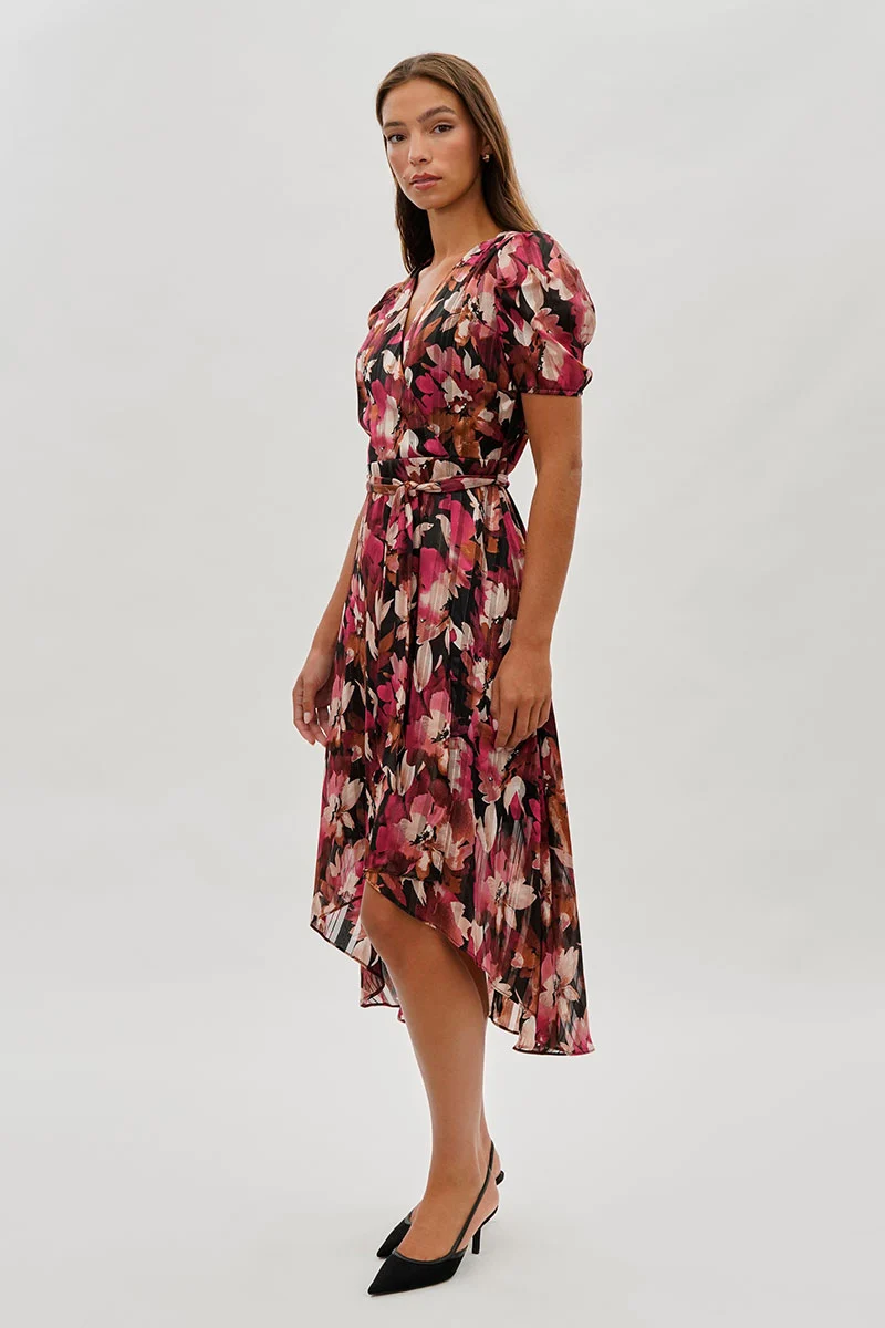 Floral Crossover Midi Dress - Burgundy - Image 2