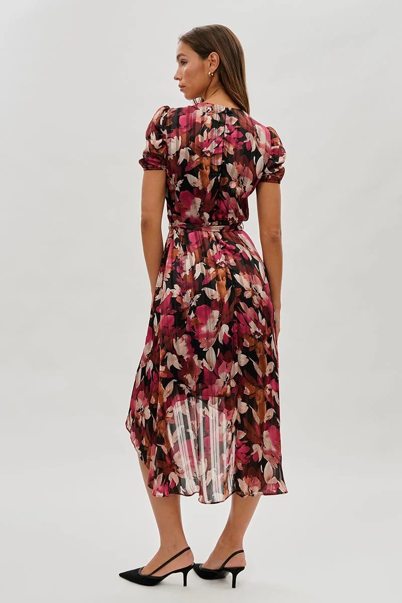 Floral Crossover Midi Dress - Burgundy - Image 3