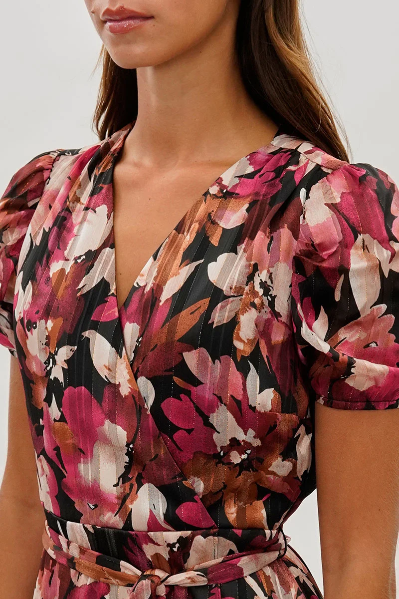 Floral Crossover Midi Dress - Burgundy - Image 4