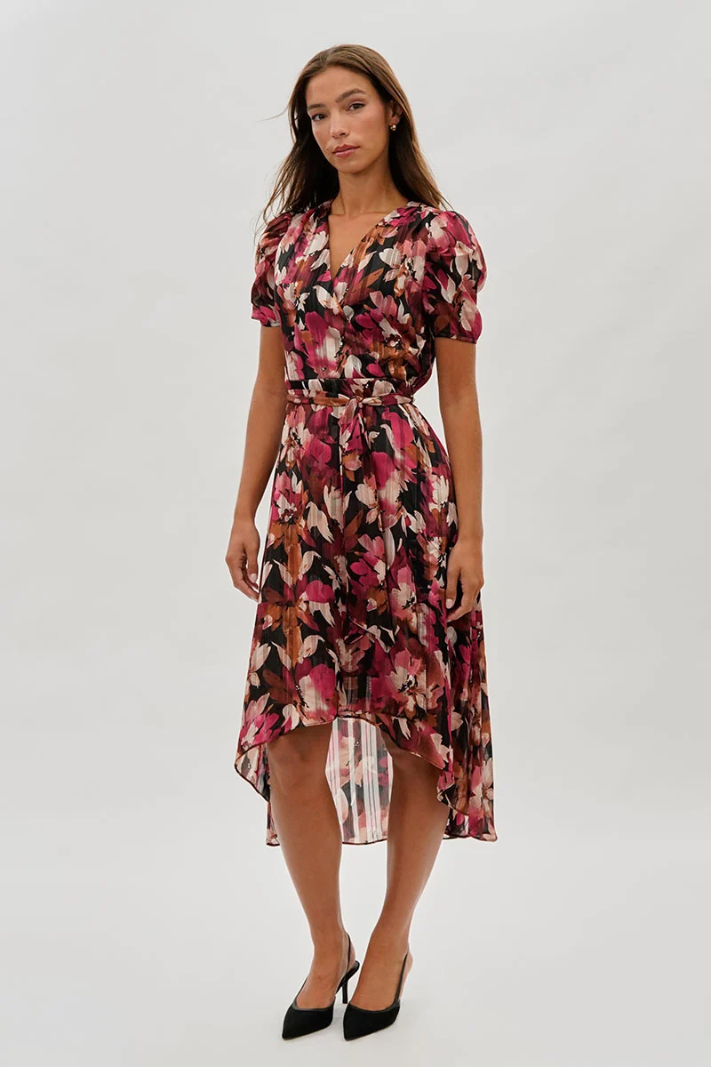 Floral Crossover Midi Dress - Burgundy - Image 5