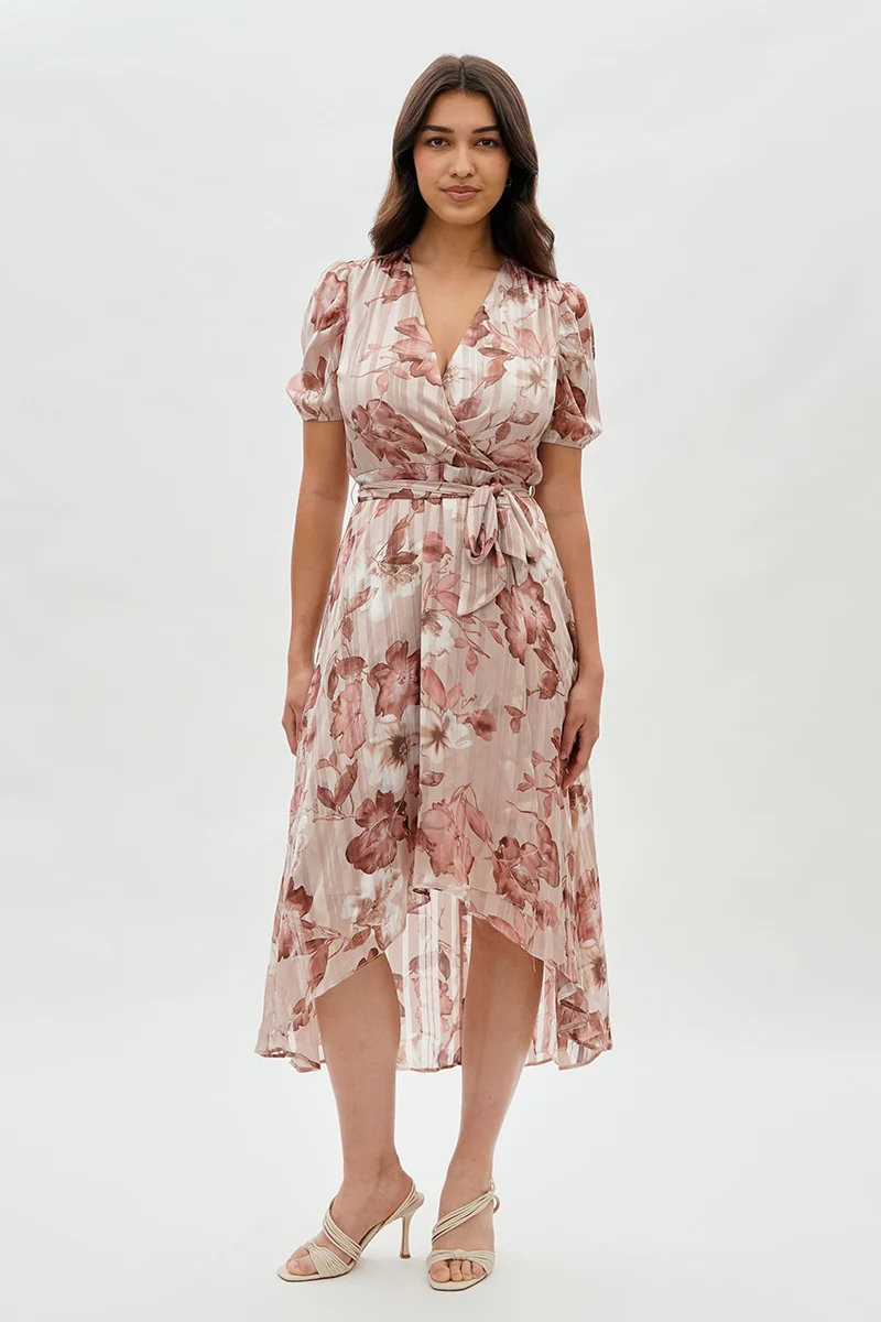 Floral Wrap Midi Dress - Blush - Image 5