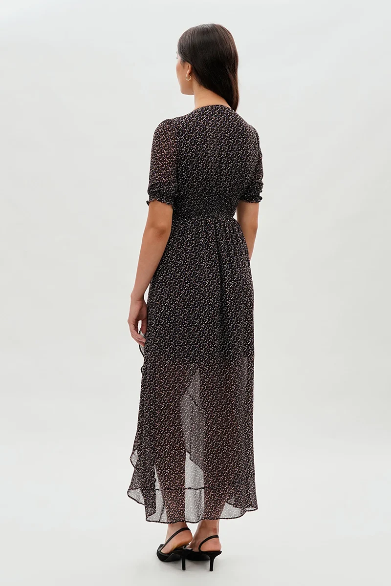 Smocked Waist Hi-Lo Maxi Dress - Black - Image 3
