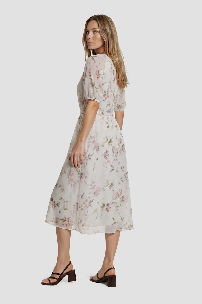 Short Sleeve Chiffon Midi Dress - White - Image 2