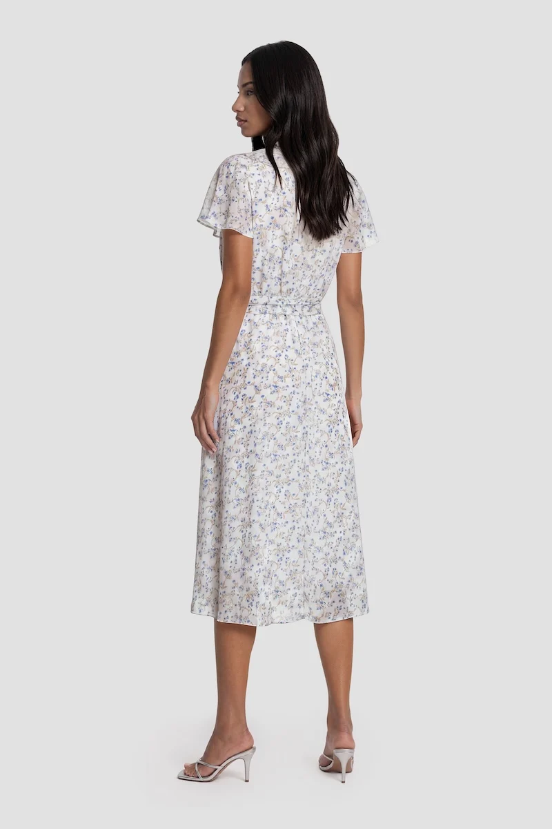 Ruffle Neck Short Sleeve Dress - White - Image 2