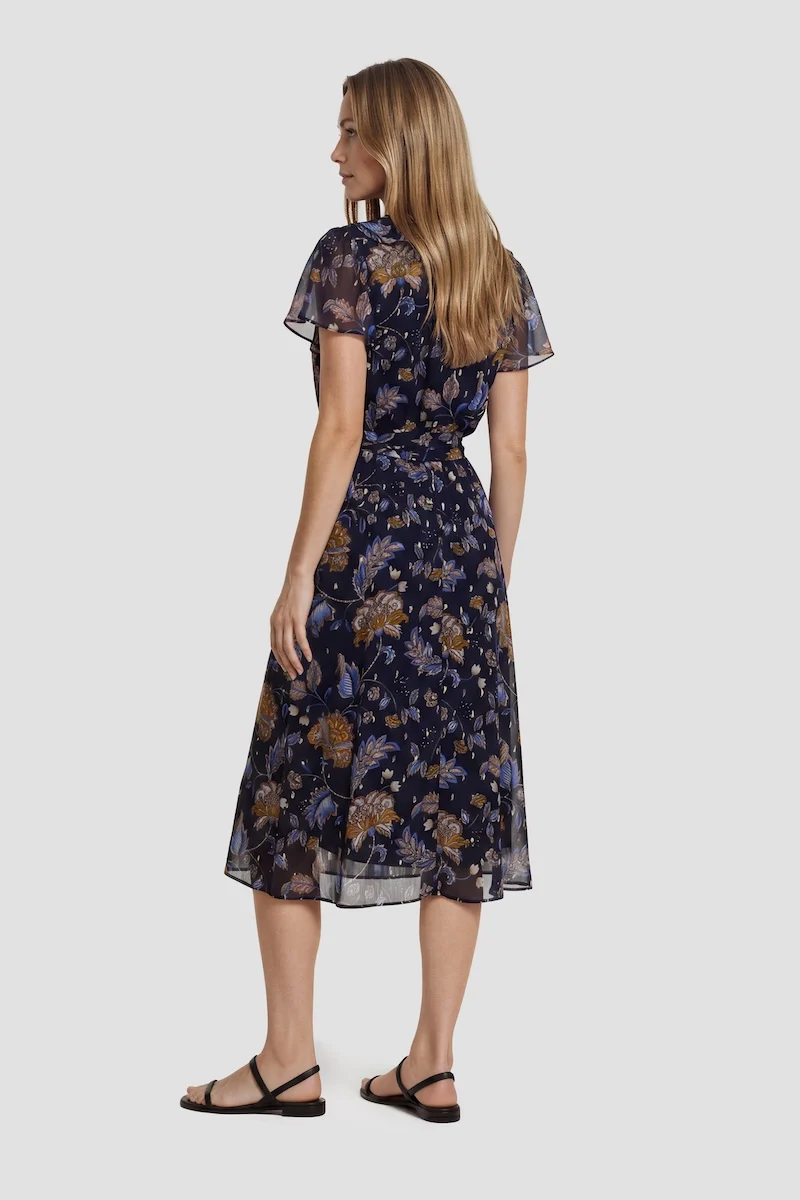 Ruffle Neck Short Sleeve Dress - Navy - Image 2