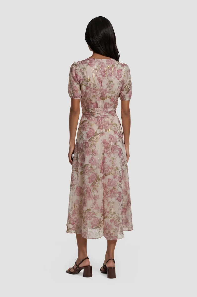 Short Sleeve Chiffon Wrap Dress - Pink - Image 2