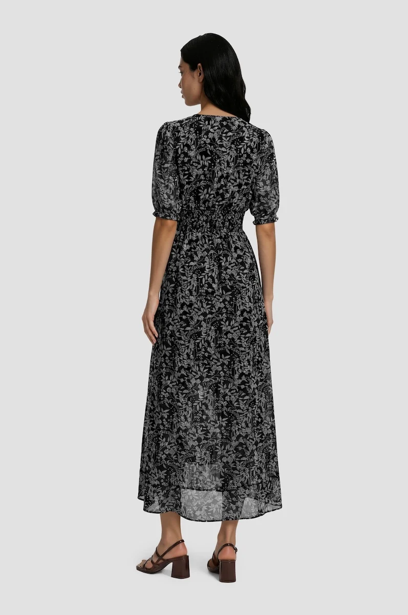 Short Sleeve Chiffon Midi Dress - Black - Image 2