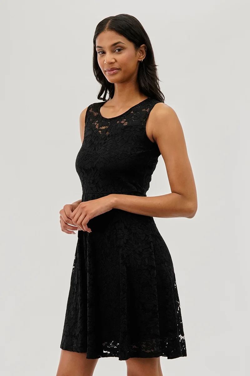 Floral Lace Sleeveless Cocktail Dress - Black - Image 2