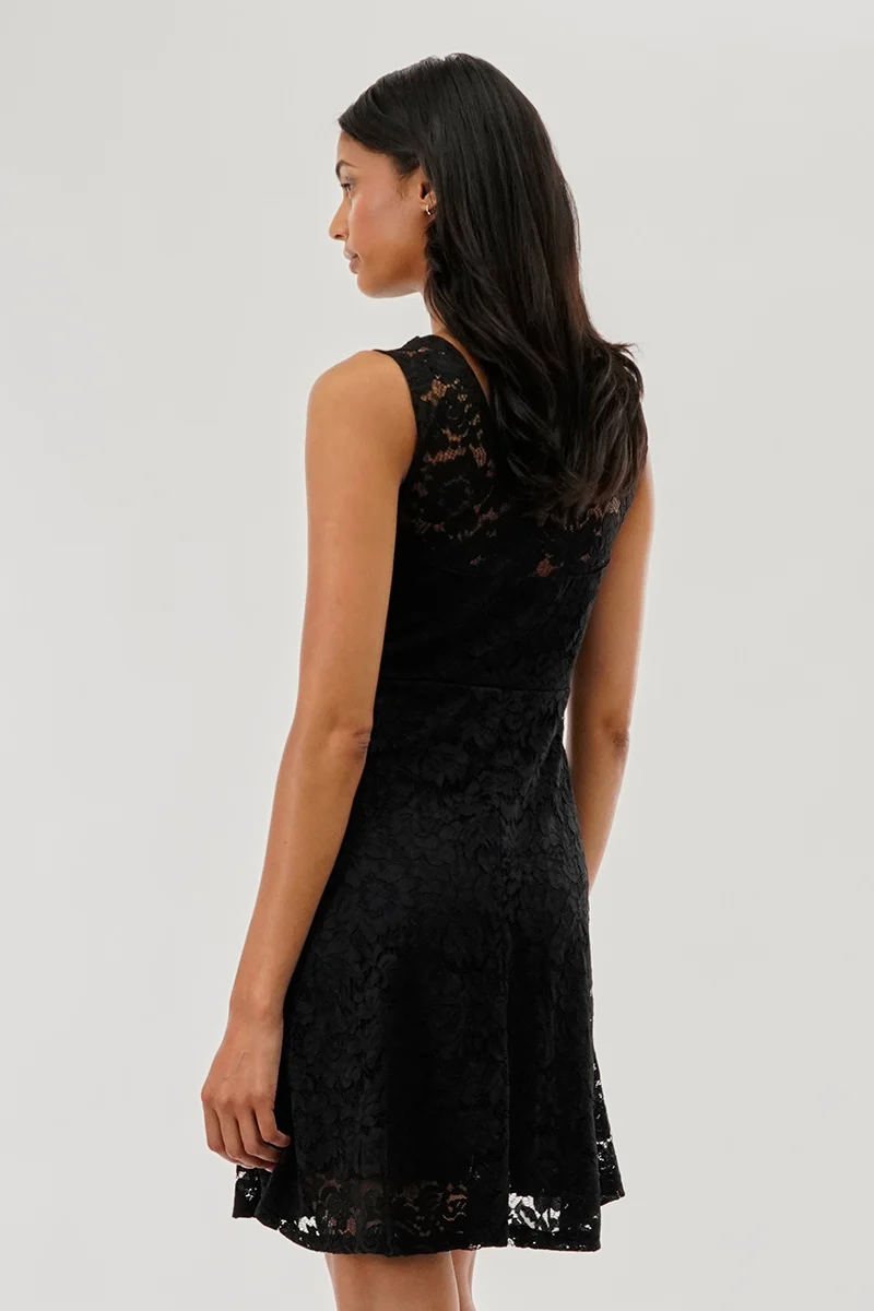 Floral Lace Sleeveless Cocktail Dress - Black - Image 3