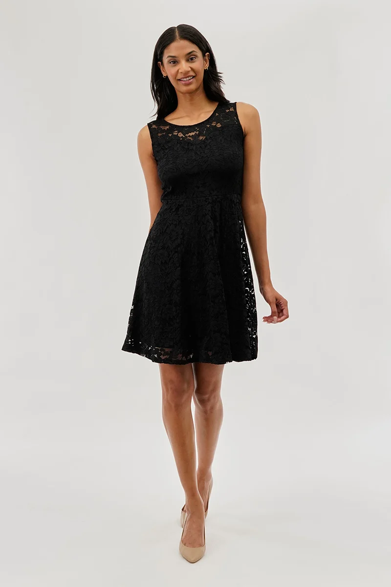 Floral Lace Sleeveless Cocktail Dress - Black - Image 5