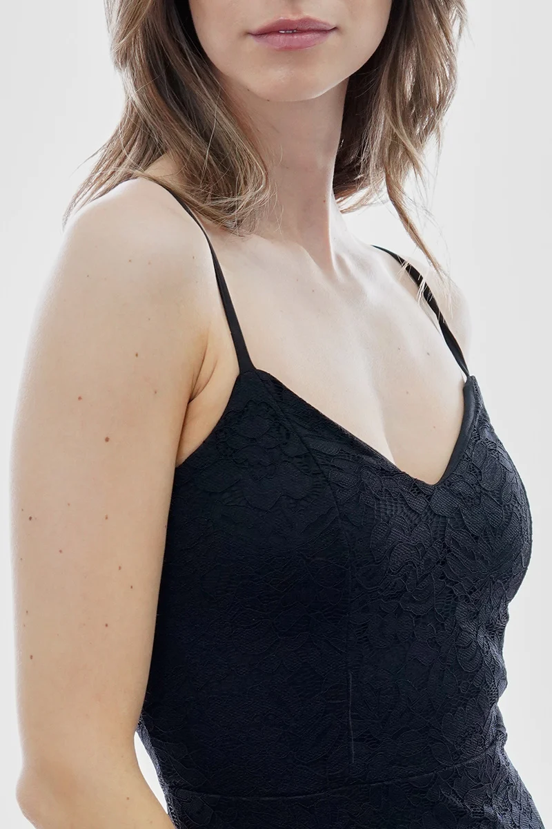 Floral Lace Flounce Hem Cocktail Dress - Black - Image 4