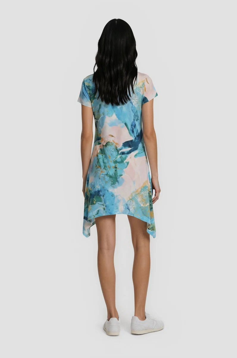 Printed Asymmetrical Dress - Blue - Image 2