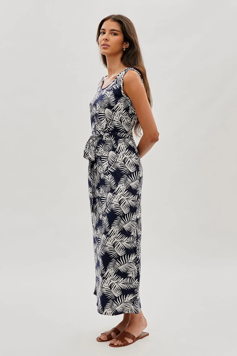 Leaf Print Maxi Dress - Navy - Image 2