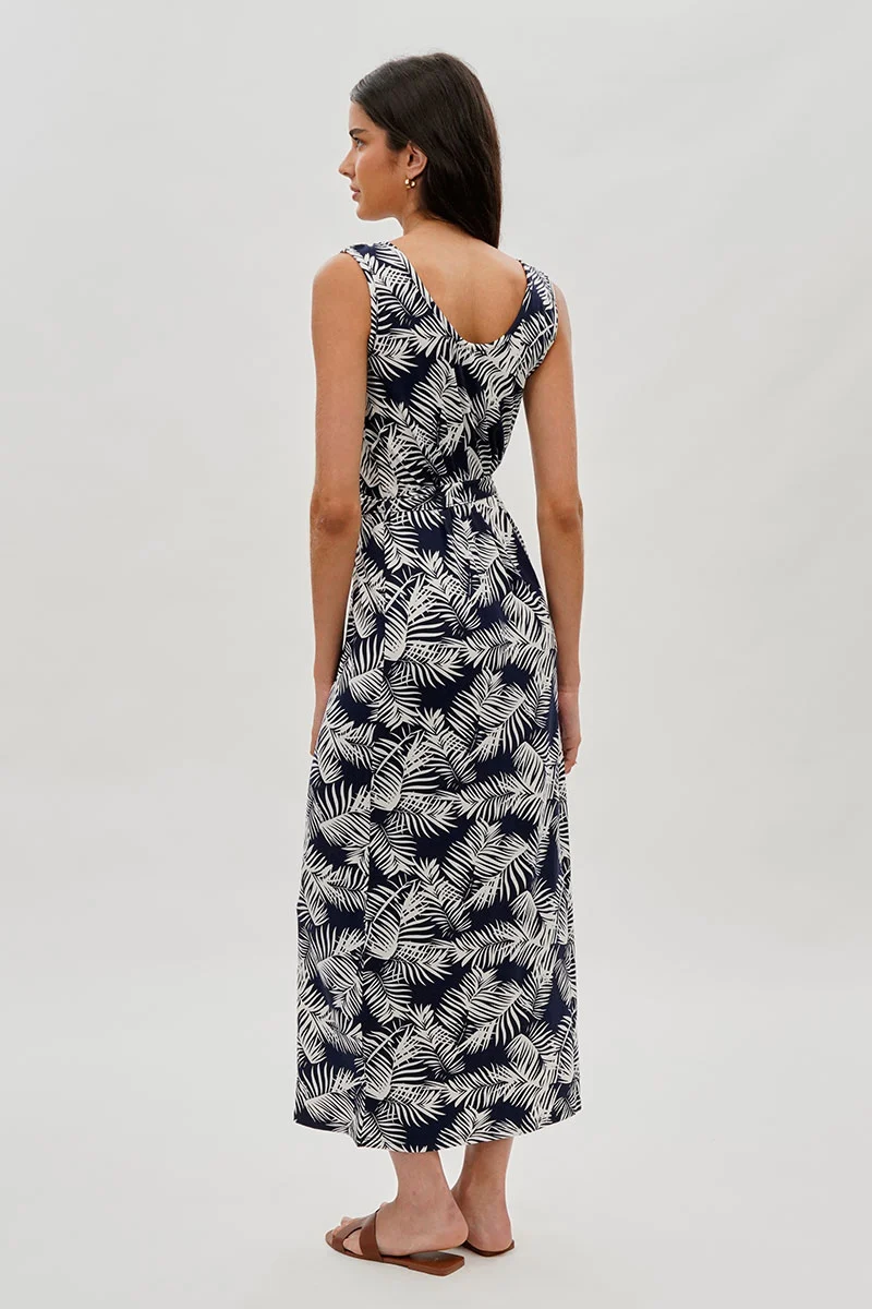 Leaf Print Maxi Dress - Navy - Image 3