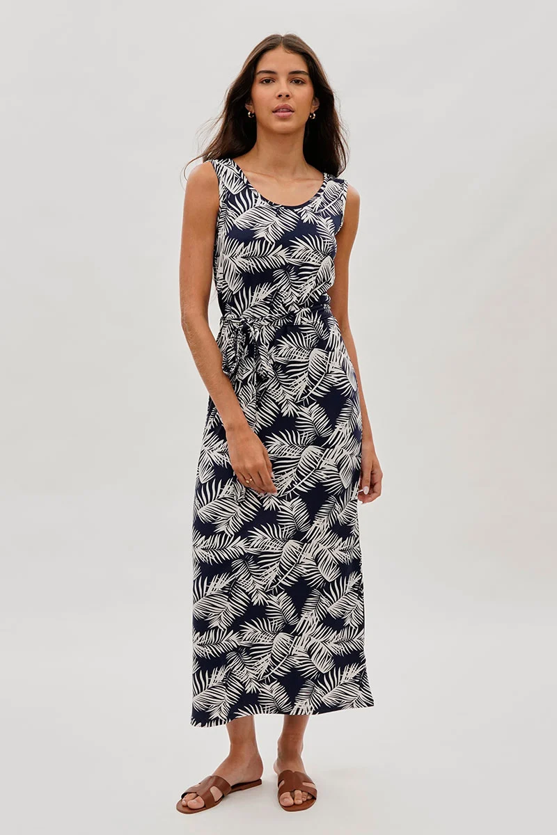 Leaf Print Maxi Dress - Navy - Image 5