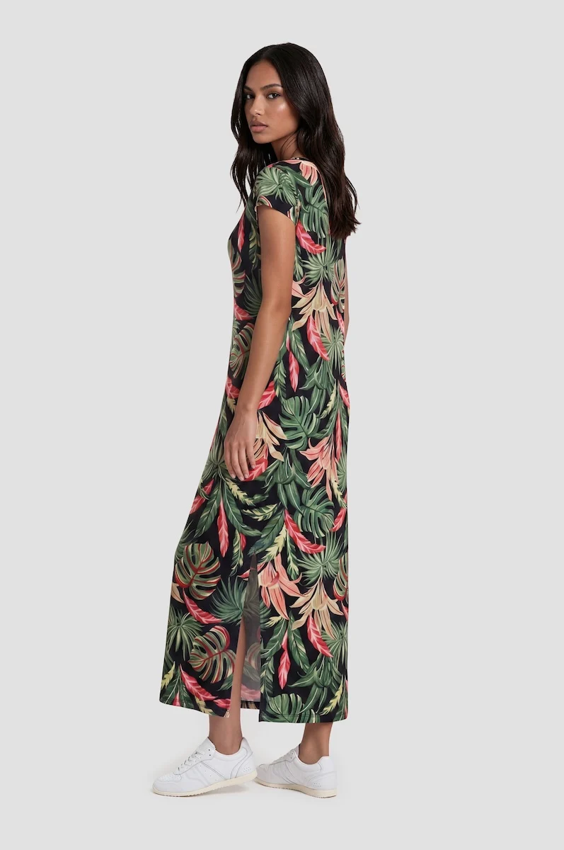 Round Neck Short Sleeve Maxi Dress - Black - Image 2