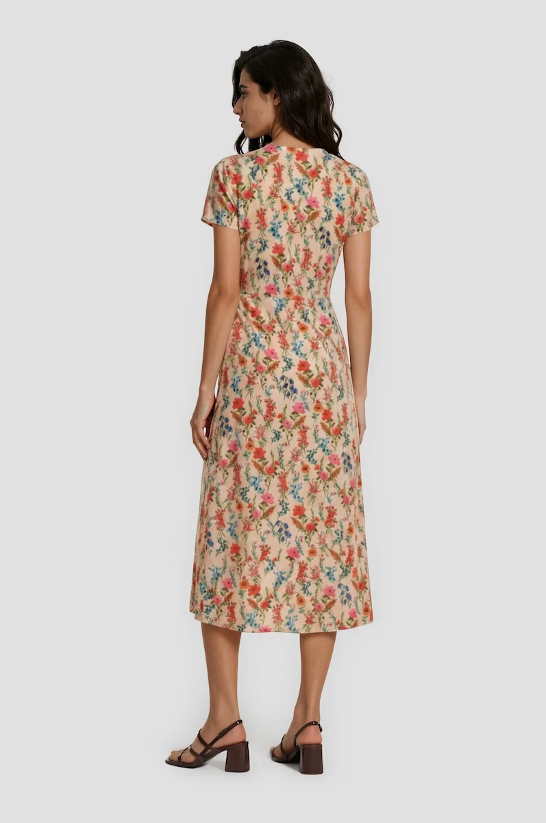 Short Sleeve Wrap Midi Dress - Multi - Image 2