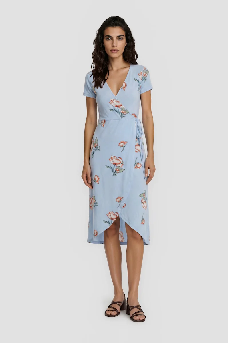 Printed Wraparound Dress - Blue