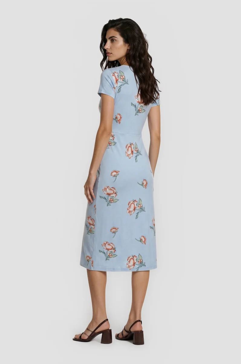 Printed Wraparound Dress - Blue - Image 2