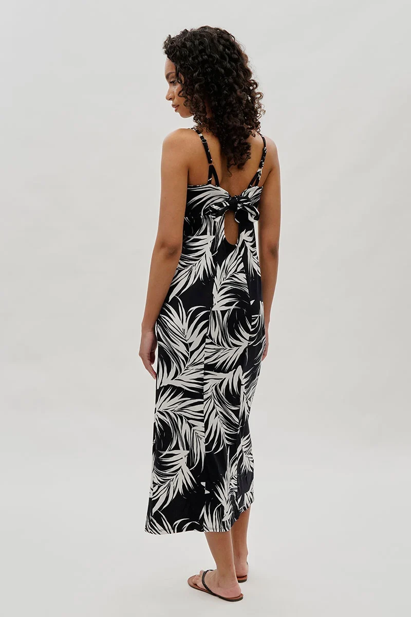 Leaf Print Side Slit Maxi Dress - Black - Image 3